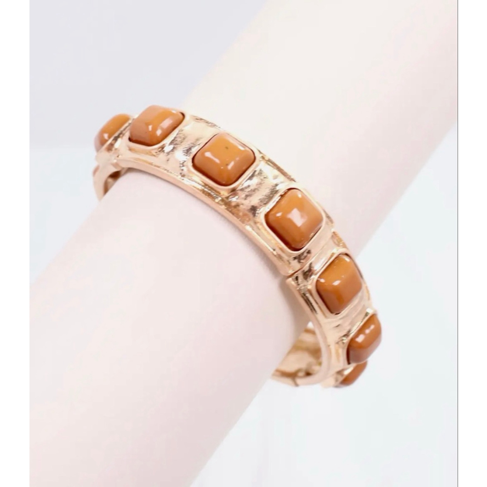 Caroline Hill Allie Hammered Faux Gold Stretch Bracelet Taupe NWT